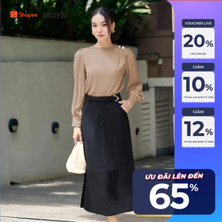 Chân váy midi suông tuyết mưa xẻ tà Maybi