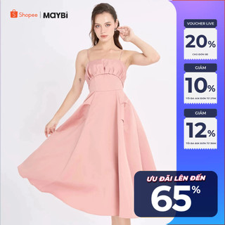 Đầm midi xòe phi 2 da xếp ly cup Maybi