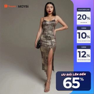 Đầm Maybi ôm thun lưới kim tuyến xẻ tà