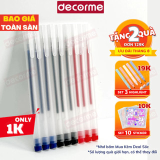 Bút gel DecorMe viết gel bút nước đen xanh đỏ mực khô nhanh ngòi 0,5mm bút gel đen mực trơn mượt viết cực thích