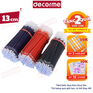 Ngòi bút gel DecorMe ruột bút gel 0.5mm 13cm lắp vừa bút gel nắp cài khô nhanh 3 màu đen xanh đỏ viết trơn mượt