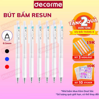 Bút bấm resun decorme set 6 bút gel bấm resun ngòi 0.5mm mực đen viết sổ muji văn phòng phẩm