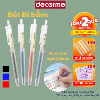 Bút gel bấm Baijin Dupe Muji mực đen 0.5mm DecorMe Bút gel bấm mực đen xanh đỏ ngòi 0.5