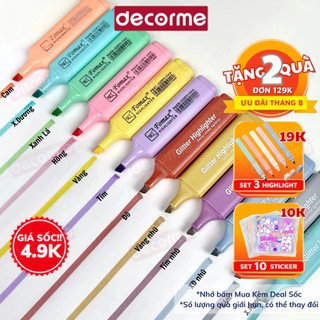 Bút highlight Decorme 18 màu bút đánh dấu highlight dạ quang nhiều màu bút nhũ nhớ dòng tiện dụng cho học sinh văn phòng