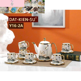 Bộ ấm chén Châu Âu gốm sứ cao cấp phong cách hoàng gia họa tiết hoa trang nhã