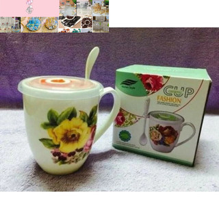 cốc sứ 450ml tặng kèm thìa sứ