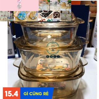 Nồi thủy tinh vàng chịu nhiệt quay lò vi sóng- nồi âu thuỷ tinh quay lò vi sóng, chịu nhiệt 140 độ C