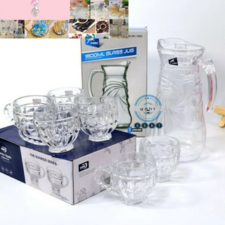 Bộ bình ly cốc thủy tinh kèm khay trắng