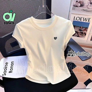Áo croptop tay ngắn cổ tròn thêu tim nhún eo chất thun cotton kiểu sexy nữ, áo thun ôm body đẹp iowa