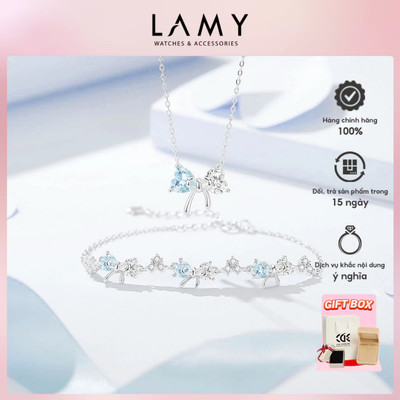 Bộ trang sức LAMY Dây chuyền và lắc tay bạc Crystal Bow Silver 6325BE & 2255BE
