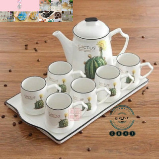 Bộ bình 6 cốc sứ kèm khay cao cấp- Bình cốc sứ xương
