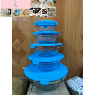 Bộ 5 thố thủy tinh có nắp đậy nhựa