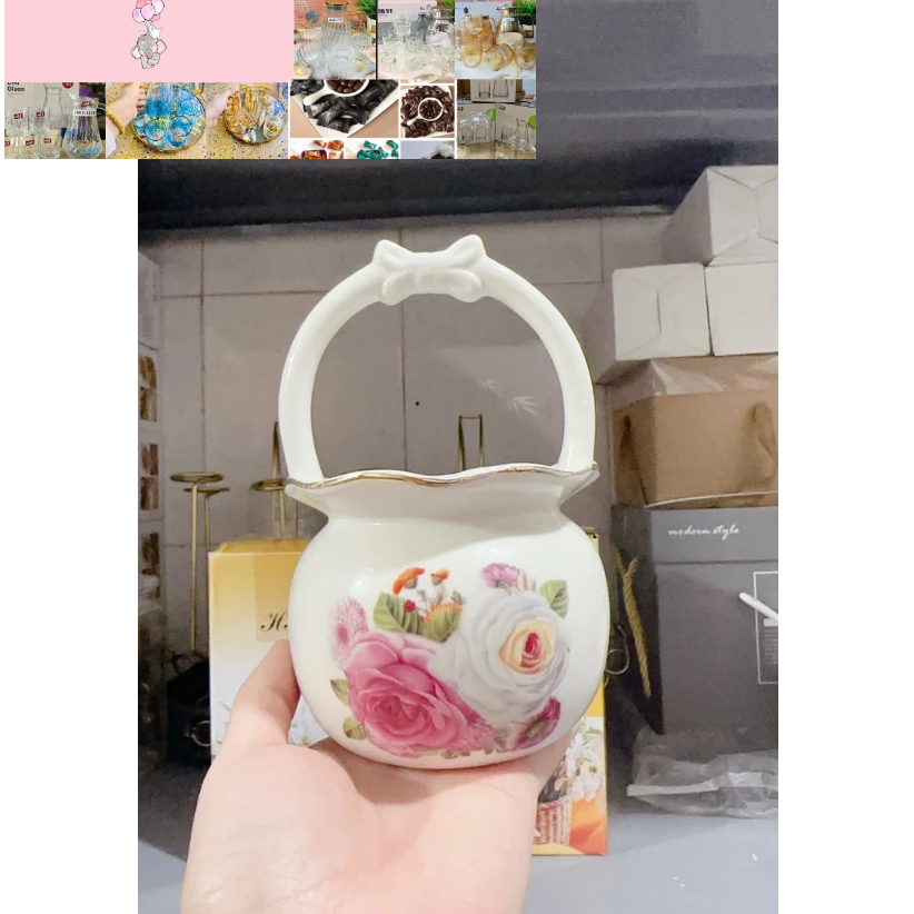 giỏ sứ - lẵng sứ hoa văn đẹp