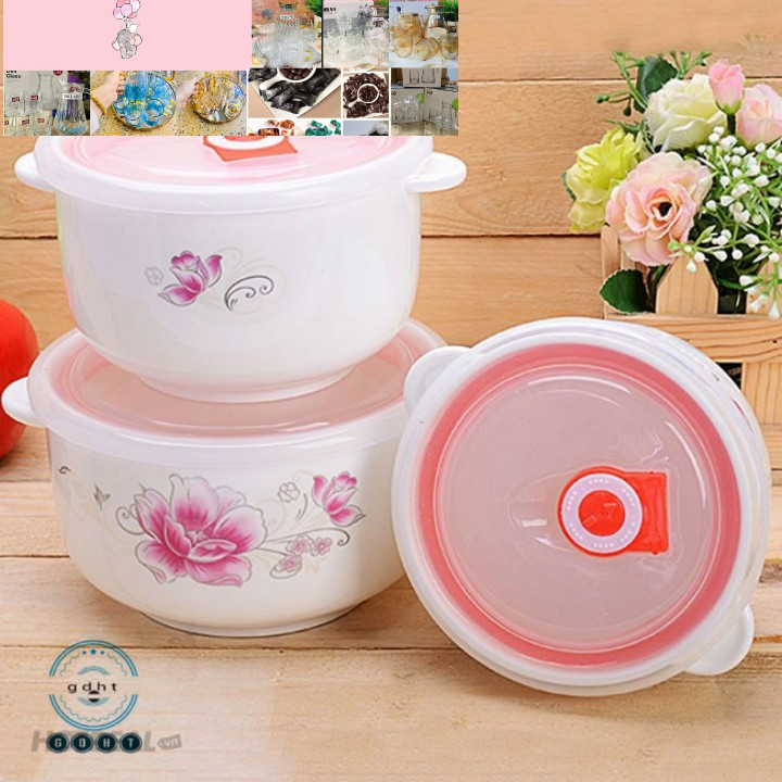 Bộ 3 bát thố sứ có tay cầm