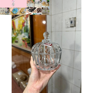 hũ mứt thủy tinh 3 chân trắng