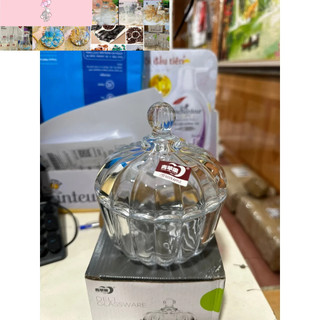 hũ mứt thủy tinh 3 chân trắng