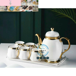 [SẴN HÀNG]Bộ ấm chén sứ kèm khay cao cấp phong cách Bắc Âu hiện đại