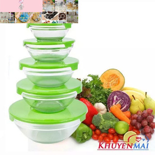 Bộ 5 thố thuỷ tinh có nắp đậy nhựa