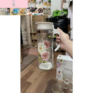 bộ bình cốc thủy tinh hoa văn đẹp