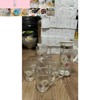 bộ bình cốc thủy tinh hoa văn đẹp