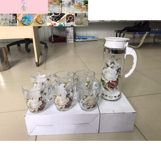 bộ bình cốc thủy tinh hoa văn đẹp