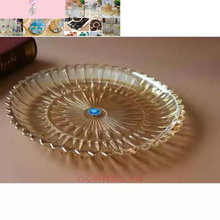 khay tròn vàng thủy tinh úp cốc 30cm