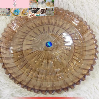 khay tròn vàng thủy tinh úp cốc 30cm
