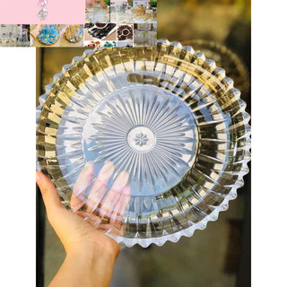 khay tròn vàng thủy tinh úp cốc 30cm