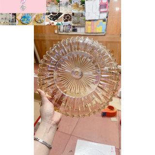 khay tròn vàng thủy tinh úp cốc 30cm