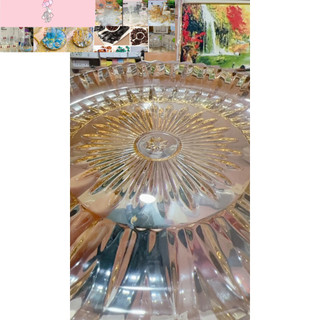 khay tròn vàng thủy tinh úp cốc 30cm