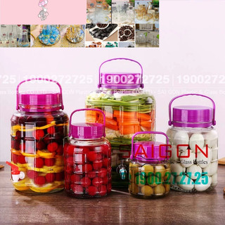 bình thủy tinh quai xách nắp tím các cỡ 2l, 3l, 5l