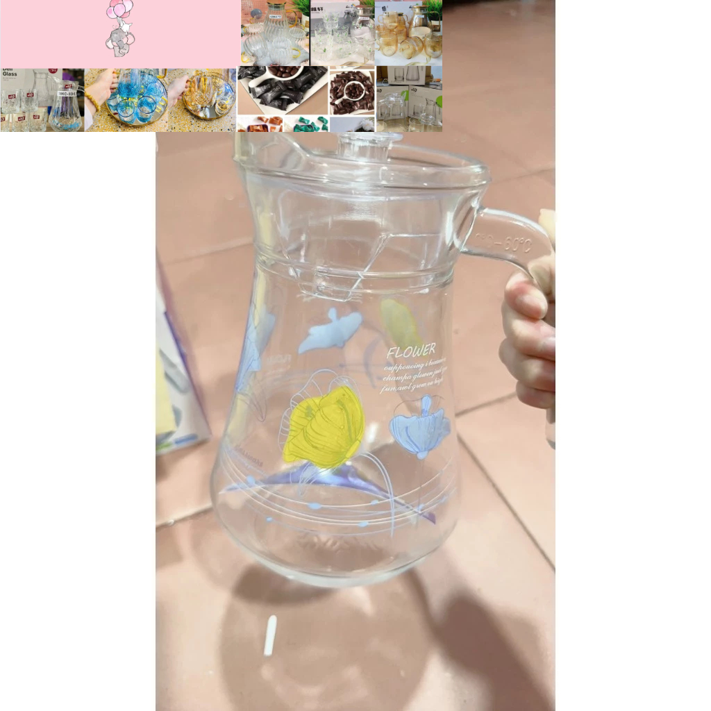 Bình nước thủy tinh 1300ml có hoa văn đẹp