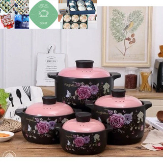 Nồi hầm thức ăn bằng sứ nắp màu hoa văn đẹp mắt