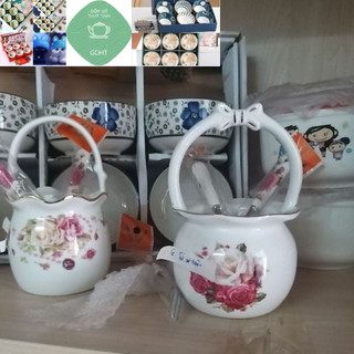 Lẵng sứ , giỏ sứ thiên nga + 10 rĩa dĩa sứ hặc 10 thìa sứ