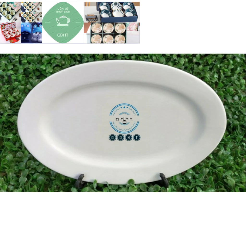 Combo 10 đĩa sứ bầu dục trắng 32cm