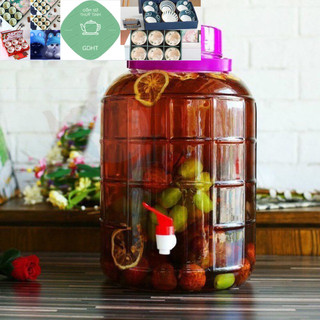 Bình thủy tinh quai xách nắp tím 16l, 20l có vòi để đưng, ngâm các loại hoa quả, thuốc, .......