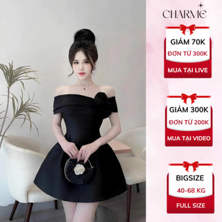 Váy Thiết Kế Dự Tiệc Trễ Vai Đính Hoa Tơ Ngực Dáng Xòe Dạo Phố Sang Chảnh Kiêu Sa Charme Boutique H14