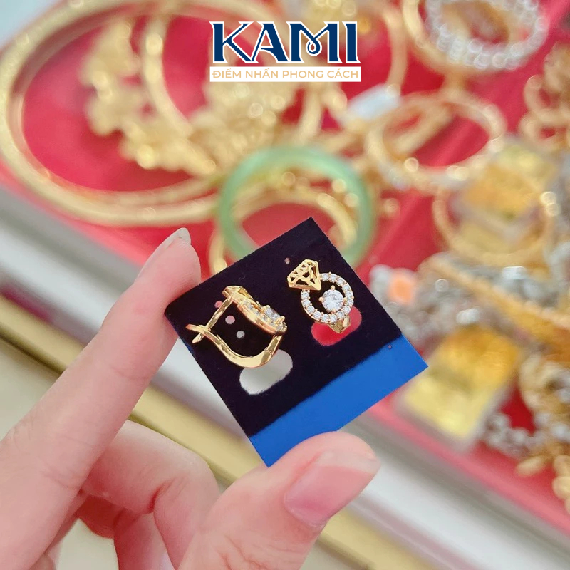 Bông tai hoạ tiết kim cương đá tròn cz nhân tạo siêu sáng khoá đùi gà KAMI trang sức sỉ