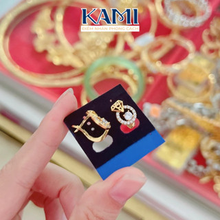 Bông tai hoạ tiết kim cương đá tròn cz nhân tạo siêu sáng khoá đùi gà KAMI trang sức sỉ