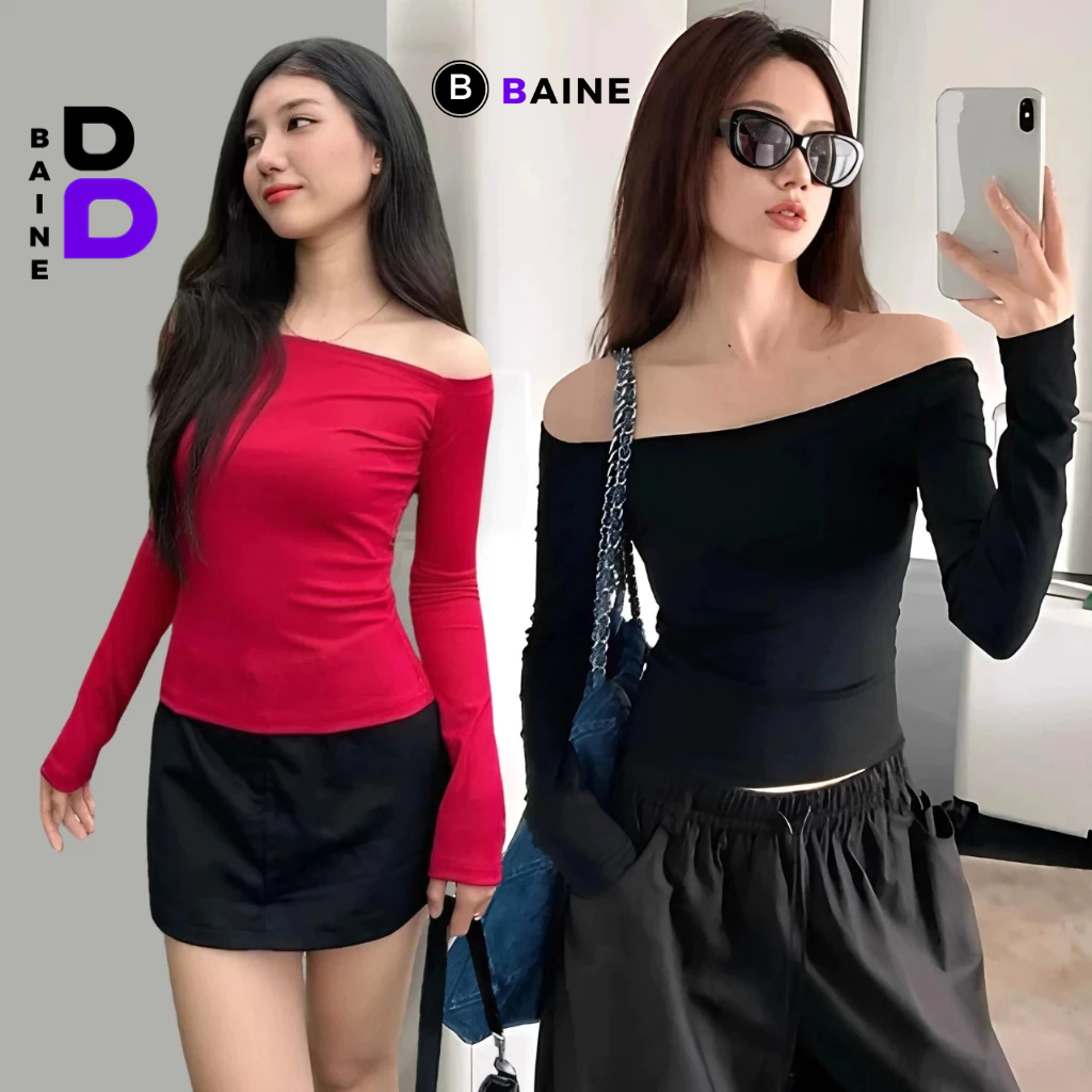 Áo Thun TAY DÀI TRỄ VAI BORIP Dáng Dài Nữ, Áo Thun Nữ Bạt Vai Gợi Cảm Kiểu Trơn BAINE