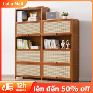 LuLu Kệ sách 4,5 Tầng chất liệu mây tre đan , tủ sách nhiều ngăn để truyện tranh tài liệu trang trí đồ decor tiện ích