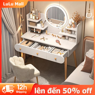LuLu Bàn trang điểm kèm gương LED kèm kệ để đồ chân gỗ tiện có gương LED nhiều mẫu lựa chọn phong cách cực Nordic
