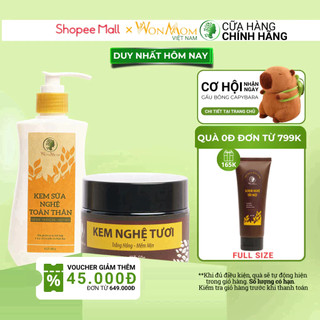 Combo dưỡng trắng sáng da cho mẹ sau khi sinh Wonmom (1 kem sữa nghệ toàn thân + 1 kem nghệ tươi)