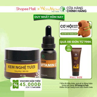 Combo serum C và kem nghệ tươi dưỡng trắng sáng da giảm thâm sạm WonMom