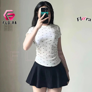 [XẢ HÀNG] Áo Thun TAY NGẮN CỔ TRÒN HỌA TIẾT NƠ Dáng Dài Nhún Eo Nữ BM00_BM131, Áo Babytee Chất Thun Gân Kiểu In Flo'ra