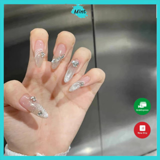  Nail Box Móng Úp 10 Móng Thiết Kế NB134 Nailbox Thiết Kế Ombre Mắt Mèo Đính Đá Sang Chảnh - annienails 