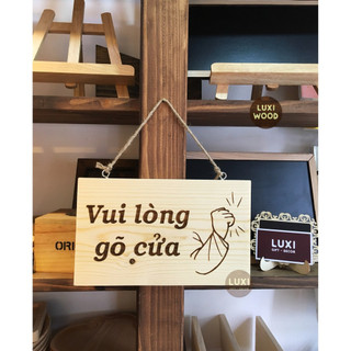 Bảng gỗ treo cửa 1 mặt vui lòng gõ cửa mã số 01, màu sáng - Luxi Decor
