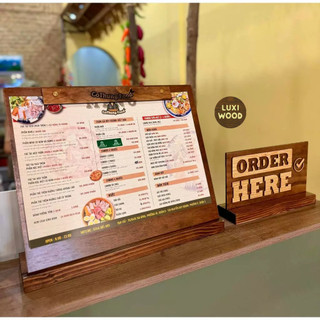 Bảng gỗ kẹp menu a3 kèm đế gỗ - luxi decor