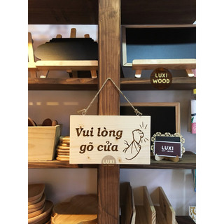 Bảng gỗ 2 mặt vui lòng gõ cửa, giờ làm việc - LUXI DECOR