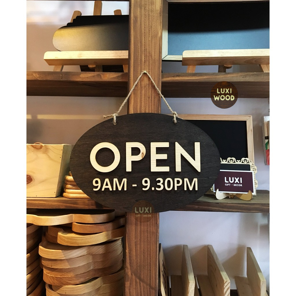 Bảng gỗ 2 mặt Open, closed (9am-9.30pm) - Luxi Decor
